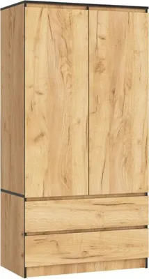 Produktbild von BDW Kleiderschrank 2 Türen 2 Schubladen, Spiegel, Eiche Craft, 180x90x51