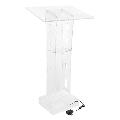 Produktbild von Acryl Rednerpult Podium - 110 cm hohes Pult - Transparent - LED Beleuchtung EU Stecker - Ablagefach - 10 kg Tragkraft - Für Kirche Büro Schule Empfang