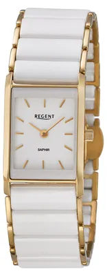 Produktbild von Regent Damenuhr F-1582 Edelstahl, Gold plattiert, Keramik, Weiß