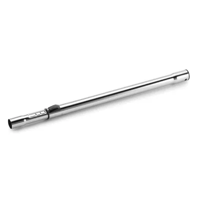 A single, shiny metal tube with a black adjustment mechanism, isolated on a white background.