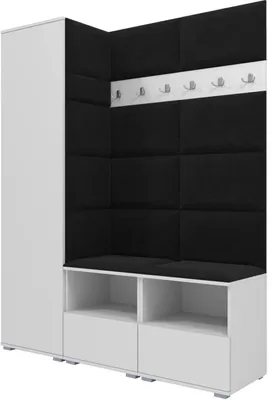 Produktbild von Garderoben-Set Nela II, Polstergarderobe mit zwei Schuhschränke, Flurmöbel mit Hochschrank (Farbe: Weiß + Trinity 16 (Schwarz))