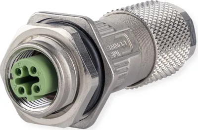 Produktbild von METZ CONNECT M12 Buchse D-kodiert IP67, feldkonfektionierbar mit Flansch