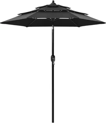 Image de Parasol de jardin à 3 niveaux avec mât en aluminium noir