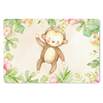 Produktbild von MuchoWow® Schreibtischunterlage Affe - Blumen - Aquarell 60x40 cm - XXL Mauspad - Großes Mauspad