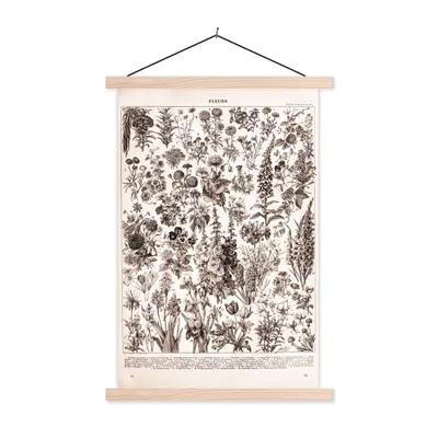 Produktbild von MuchoWow® Textilposter Blumen - Pflanzen - Schwarz - Weiß 60x90 cm mit holzfarbenen Rahmen - Textil