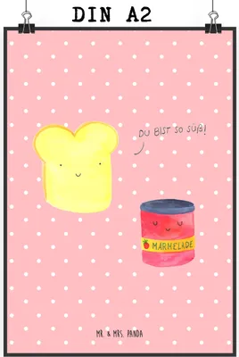 Produktbild von Mr. & Mrs. Panda Bild Toast Marmelade DIN A2 - Rot Pastell - Geschenk, Wanddeko, Lustige Sprüche, Brot, Toastbrot, Küche Deko, Kunstdruck, Plakat, drucke, Süß
