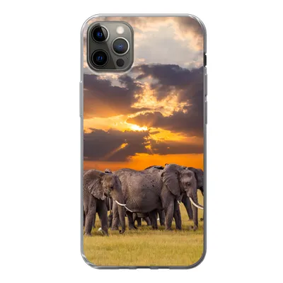 Produktbild von MuchoWow® Handyhülle Schutzhülle Hülle für iPhone 13 Pro Max Elefant - Tiere - Gras - Sonnenuntergang - Natur Silikon Softcase Handy Hülle - Mobiltelefon