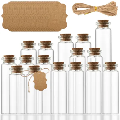 Produktbild von Mini Glasflaschen mit Korken - 16 Stück - Zum Befüllen und Dekorieren - 8-25 ml