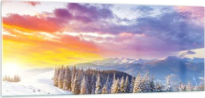Produktbild von Bilder auf glas - Berge Schnee Winter - 100x40cm - Glasbilder - Wandbilder - Kunstdruck - zum Aufhängen bereit - Wanddekoration aus Glas - Glas Bilder - Wandbild auf Glas - Einteilig - GAB100x40-3605