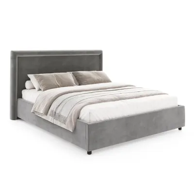Produktbild von FDM Bett BUSCA Paris  90x200 cm Polsterbett mit Lattenrost aus Metall Bettkasten Stauraumbett Samt steel