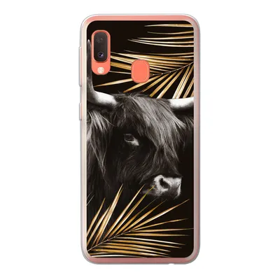 Produktbild von MuchoWow® Handyhülle Schutzhülle Hülle für Samsung Galaxy A20e Schottischer Highlander - Blätter - Gold Silikon Softcase Handy Hülle - Abdeckung
