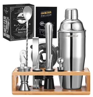 Produktbild von 10-teiliges Cocktail-Shaker-Set aus Edelstahl mit Rezeptbuch