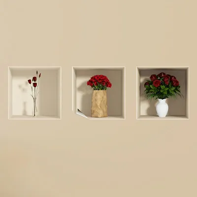 Image de Autocollant à effet 3D « Roses rouges » 30 x 90 cm