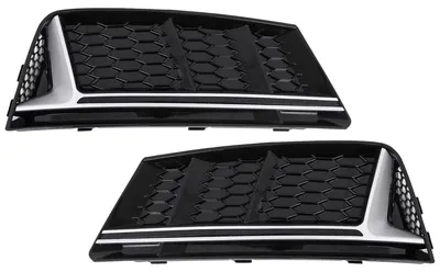 Immagine prodotto di Griglie decorative per paraurti anteriore, lato sinistro e destro, stile RS4, per Audi A4 B9, modelli dal 2016 al 2018.