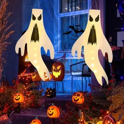 Produktbild von Kleine Halloween Geister Windsäcke 2er Set Warmes Licht Dekoration