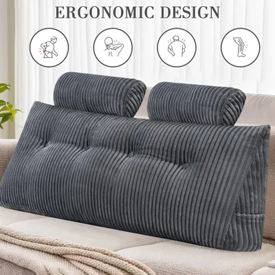 Produktbild von Topchances Rückenkissen Lesekissen Rückenlehne Kissen für Bett Sofa Kopfteil, Keil-Kopfteilkissen Gepolstert Bettkissen Keilkissen,Grau,150x50x20cm