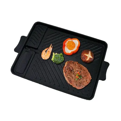 Produktbild von Rechteckige Grillpfanne mit Maifan-Steinbeschichtung – Rauchfrei, Antihaft, für Gasherd, Innen- & Außenbereich, 37x26cm