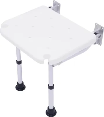 Image de Siège de douche rabattable mural - Chaise de douche - Capacité de charge 100 kg - Réglable en hauteur 42-53 cm - Alliage d'aluminium anodisé - Assise en PE - Pieds en caoutchouc antidérapants - Blanc