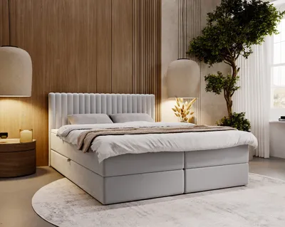 Produktbild von GrainGold Boxspringbett Marbella 160x200 cm - Bett 160x200, Kontinentalbett  mit Bettkasten - Doppelbett mit Matratze - Hellgrau (Monolith 84)