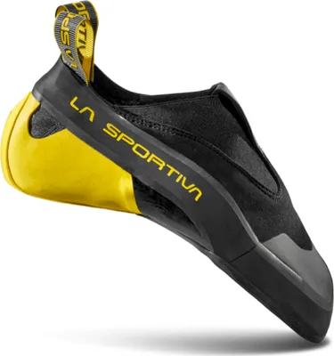 Kletterschuh "Cobra 4.99" von La Sportiva in Schwarz und Gelb; Slipper-Design für Kletterer.