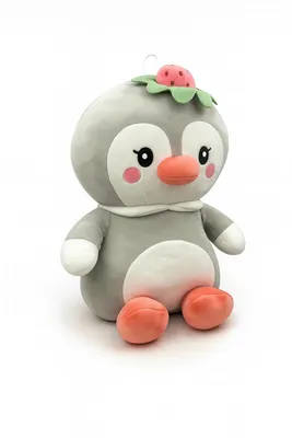 Produktbild von Plüschtier Pinguin 45 cm grau mit Erdbeere – Weiches Kuscheltier, großes Stofftier