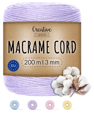 Obrázok produktu pre Creative Deco 200 m šnúra na makramé 3 mm pastelovo fialová | bavlneno-polyesterová šnúra | pevná šnúra na cievke | ideálna na dekorácie, umelecké práce, ručné práce, balenie darčekov