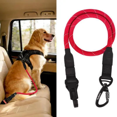 Produktbild von Hundesicherheitsgurt für Auto Rot mit Karabiner und Haken, 95 cm
