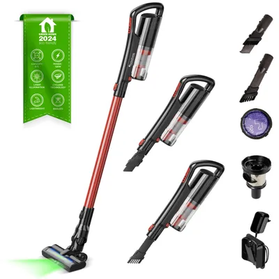 Obrázek produktu pro TurboTronic ZL6 aku vysavač 2v1 červený, tyčový a ruční vysavač, 120 W, 11 kPa sací výkon, laserová podlahová hubice, cyklonová technologie, Hepa filtr