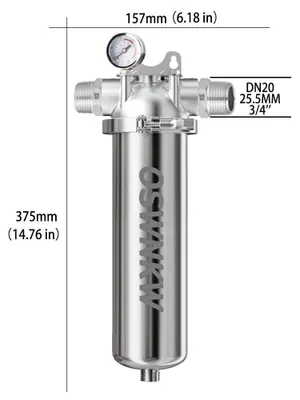 Immagine prodotto di Filtro per acqua domestica - Prefiltro e filtro di risciacquo - 25 cm (10 pollici) - Setaccio in acciaio inossidabile - Non elettrico - DN20