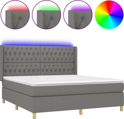Produktbild von vidaXL Boxspringbett mit Matratze & LED Dunkelgrau 160x200 cm Stoff