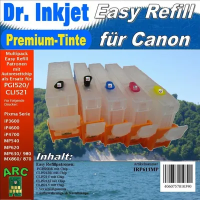 Produktbild von CISS Easyrefillpatronen mit Automatikchip für PGI520 & CLI521er CMYK -ohne Tinte-