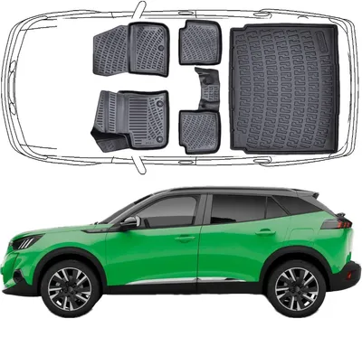 Produktbild von 3D Fußmatten & Untere Kofferraumwanne Auto Set Kompatibel mit Peugeot e-2008 ab 2020 Kofferraumwanne