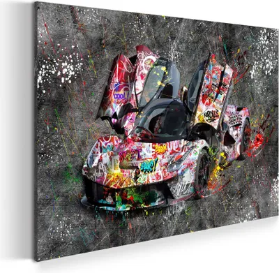 Produktbild von Wandbild Leinwandbild Sportwagen Graffiti Kunstdruck XXL Wanddeko: 90x60x4cm