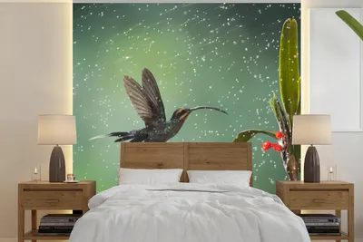 Produktbild von MuchoWow® Fototapete für Wohnzimmer oder Schlafzimmer Wandtapete Vinyl Motivtapete Kolibri im Regen auf dem Lande in Costa Rica - 220x220 cm - Tapeten