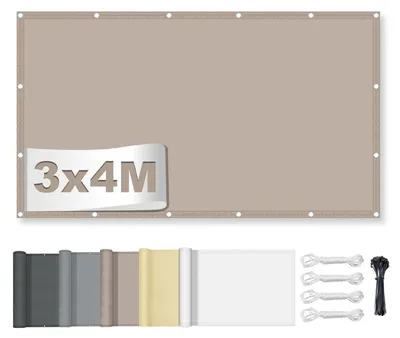 Image de Voile d'ombrage rectangulaire, imperméable, 3x4 mètres, couleur kaki, protection UV 95%, polyester, résistant aux intempéries