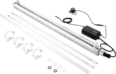 Immagine prodotto di Filtro per l'acqua UV - Sterilizzatore per l'acqua domestica - Potenza 56 W - Portata 45,4 L/min - Alloggiamento in acciaio inossidabile - Manicotto in vetro di quarzo - Per doccia, bevande, pulizia