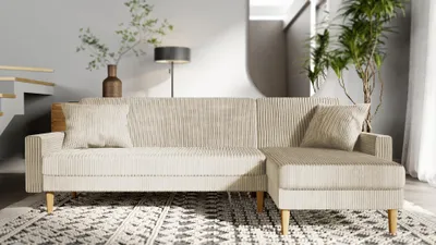 A modern living room setting with a sectional sofa.