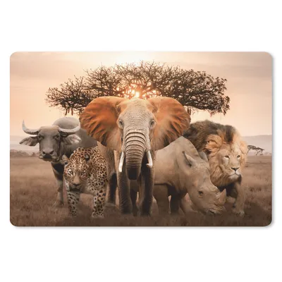 Produktbild von MuchoWow® Schreibtischunterlage Tiere - Elefant - Löwe 60x40 cm - XXL Mauspad - Großes Mauspad