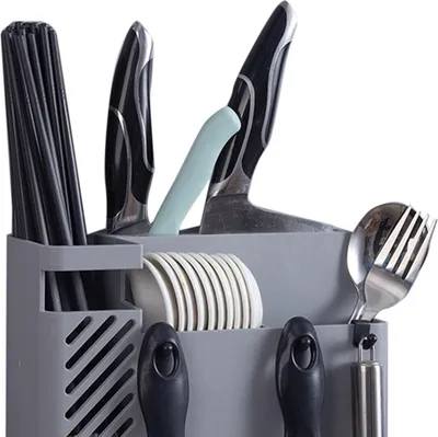 Image de Porte-couverts Support mural multifonctionnel pour séchage de baguettes pour la maison et la cuisine Gris