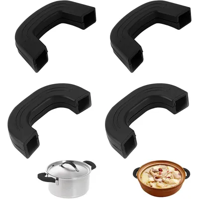 Produktbild von 4 Stück Topfgriffe,Topfgriffe aus Silikon,Schutzgriffe,U-förmig, verbrühungssicher und hochtemperaturbeständig,schwarze
