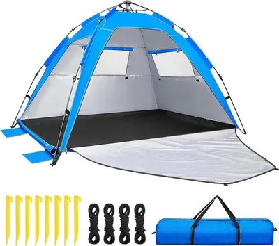 Productafbeelding van Famanu Strandtent met automatisch opzetmechanisme - UV-bescherming 50+, windbescherming, geschikt voor 3-4 personen