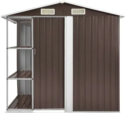 Produktbild von vidaXL Zahradní přístřešek s policí hnědý 205x130x183 cm železo