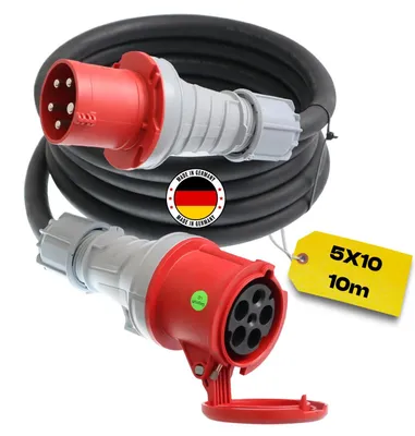 Produktbild von Starkstromkabel 63A H07RN-F 5x10 Starkstrom Verlängerungskabel CEE Verlängerung 63 Ampere Kabel 5x10mm2 Baustelle Werkstatt Industrie Geeignet Outdoor IP44 Spritzwassergeschütz, Länge:10m