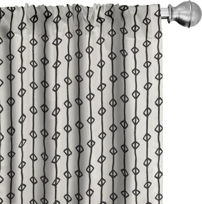 Image de ABAKUHAUS Rideaux à rayures, voilages, motifs ethniques continus avec formes géométriques abstraites grungy sur lignes, 2 pièces 75 x 175 cm, couleurs coquille d'œuf gris anthracite