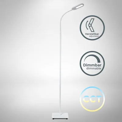 Zdjęcie produktu dla Lampa podłogowa LED z funkcją ściemniania, obrotowa, z pamięcią i funkcją dotykową, biały matowy