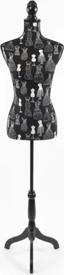 Produktbild von Relaxdays Schneiderpuppe, weiblich, Größe 36/38, höhenverstellbar 130–167 cm, Holzständer, Kleiderpuppe, schwarz/creme