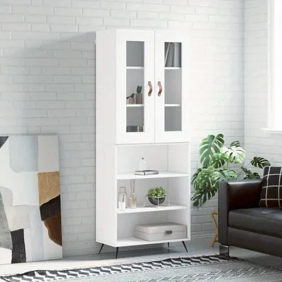 Imagen del producto de Armario alto de almacenamiento - 69,5 x 34 x 180 cm - Madera tratada - Blanco - Diseño moderno y elegante