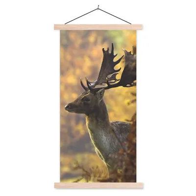 Produktbild von MuchoWow® Textilposter Hirsche - Geweihe - Herbst 60x120 cm mit holzfarbenen Rahmen - Holz