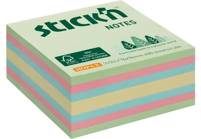 Obrázek produktu pro Bloček samolepícíStick'n Hopax, 76x76 mm, kostka, lesní pastelový mix, 400 lístků