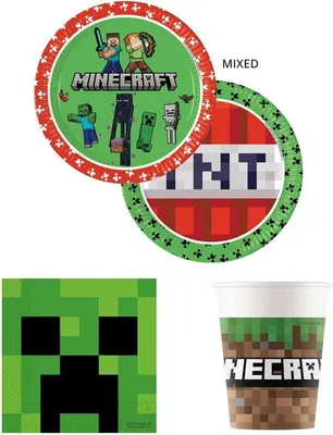 Produktbild von Minecraft Partyset 52 tlg. Kindergeburtstag Party Geburtstag-Deko Dekoration Teller Becher Servietten Einweggeschirr